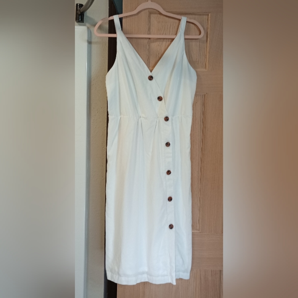 Maurices Women's White Linen Button Accent Midi Dress